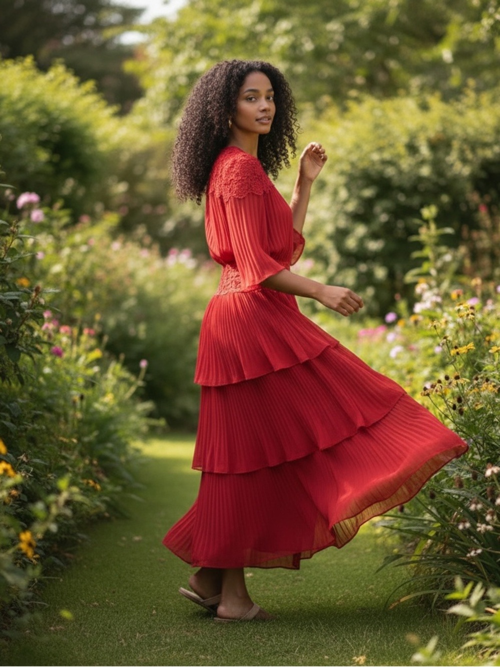 The Clothing Company Tiered Red Midi Dress Size Small NWT - Picture 3 of 15